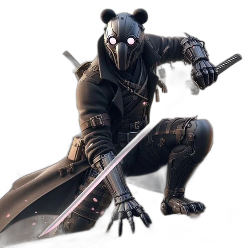 weapon, mask, animal, creature, concept art, cyberpunk, fantasy art, 3d render transparent PNG cut-out