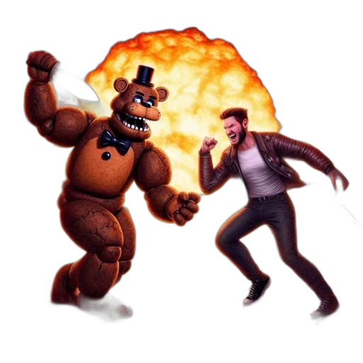 concept art, pixel art, 3d render, comic book art, fire, anthropomorphic, bear, wielding transparent PNG cut-out