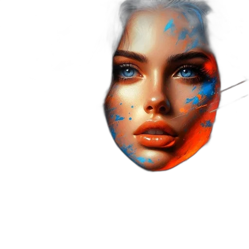 face, mask, hair, robot, photorealistic, concept art, fantasy art, watercolor transparent PNG cut-out