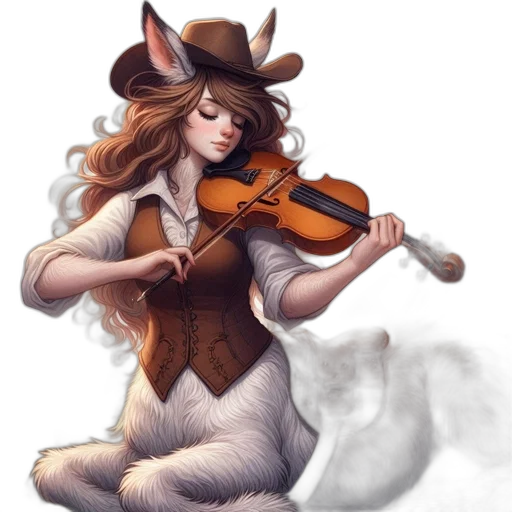 hat, fantasy art, concept art, watercolor, photorealistic, half-human, half-animal, female transparent PNG cut-out