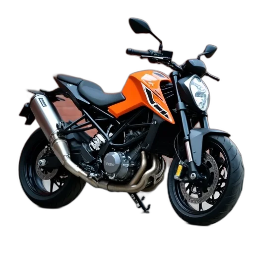 3d render, photorealistic, black, orange, motorcycle, parked, concrete, surface transparent PNG cut-out