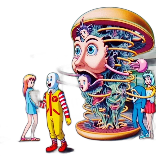 food, robot, creature, concept art, vaporwave, outer space, underwater, animated transparent PNG cut-out