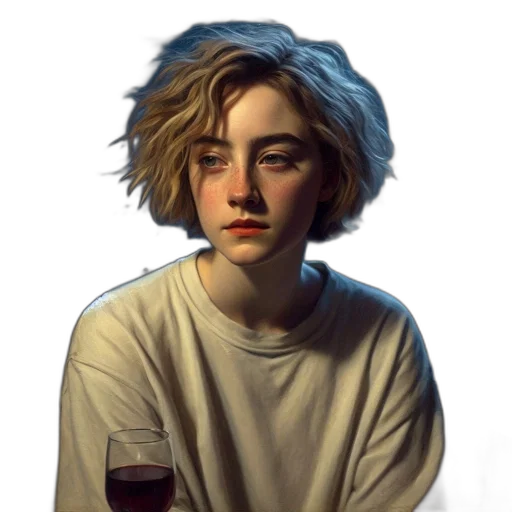 face, hair, jacket, bottle, oil painting, photorealistic, concept art, pixel art transparent PNG cut-out