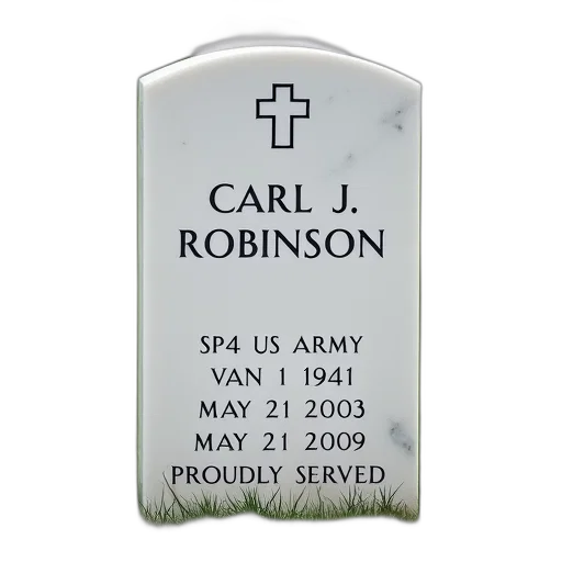 photorealistic, white, headstone, cross, top, name, carl, robinson transparent PNG cut-out