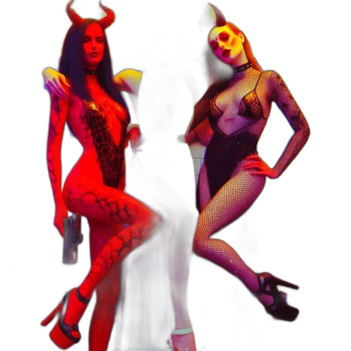 mask, concept art, 3d render, pixel art, fantasy art, red, three, women transparent PNG cut-out