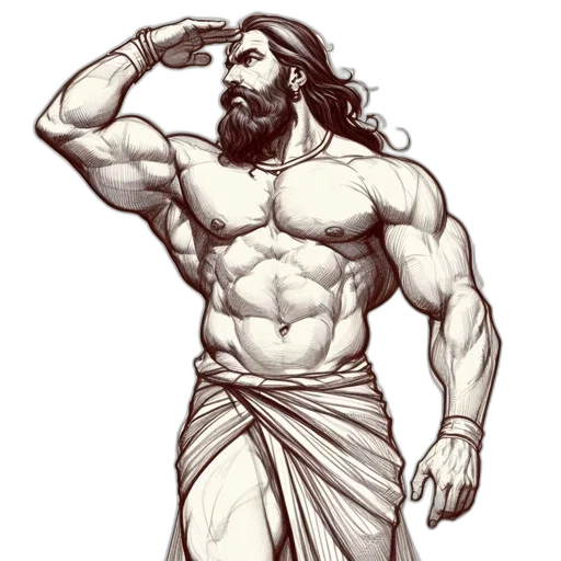 sword, pencil sketch, fantasy art, comic book art, cartoon, athletic, man, long transparent PNG cut-out