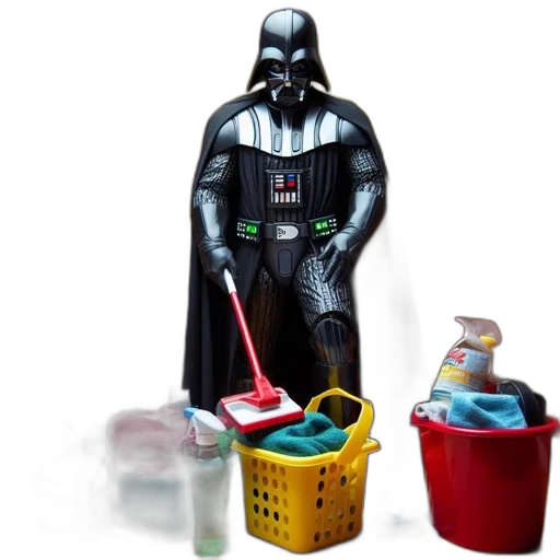 darth, vader, shown, funny, twist, depicted, domestic, setting transparent PNG cut-out