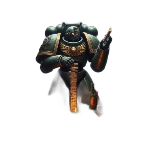 robot, weapon, staff, mask, concept art, 3d render, fantasy art, pixel art transparent PNG cut-out