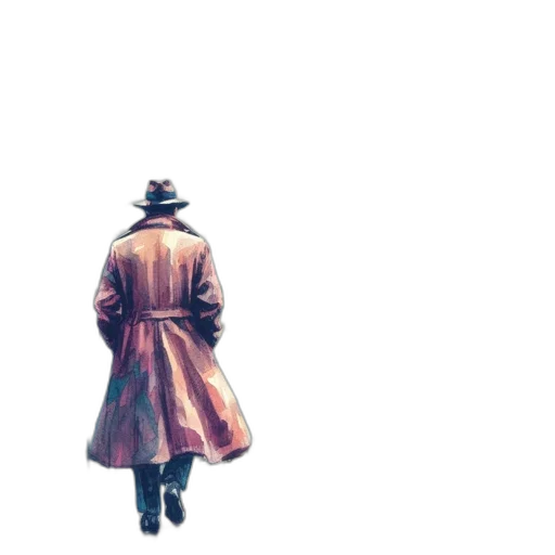 hat, jacket, umbrella, robot, concept art, pixel art, watercolor, comic book art transparent PNG cut-out