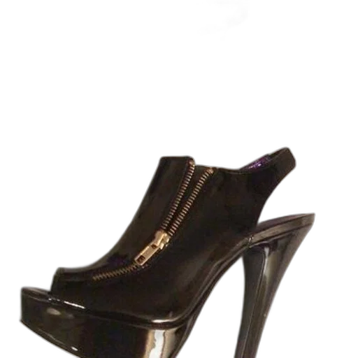 shoes, pair, black, high-heeled, gold, zippers, purple, lining transparent PNG cut-out