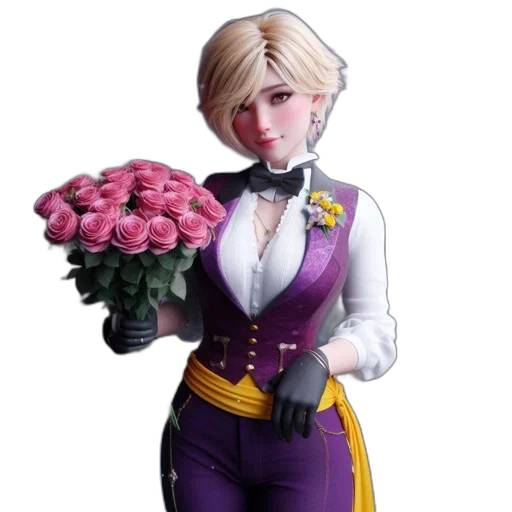 flower, staff, crown, jacket, concept art, pixel art, fantasy art, 3d render transparent PNG cut-out