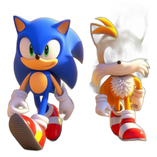 3d render, concept art, pixel art, fantasy art, sonic, hedgehog, tails, fox transparent PNG cut-out