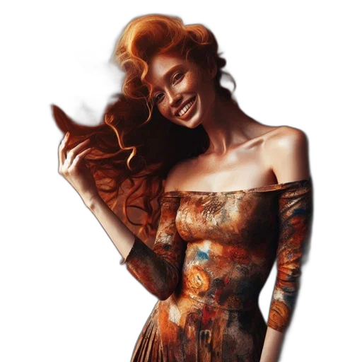 dress, concept art, fantasy art, photorealistic, comic book art, fire, earth tones, golden transparent PNG cut-out