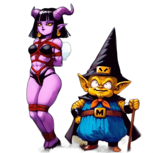 concept art, pixel art, fantasy art, comic book art, two, mythical, characters, purple-skinned transparent PNG cut-out