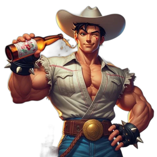 concept art, photorealistic, pixel art, fantasy art, muscular, cowboy, character, jaguar transparent PNG cut-out