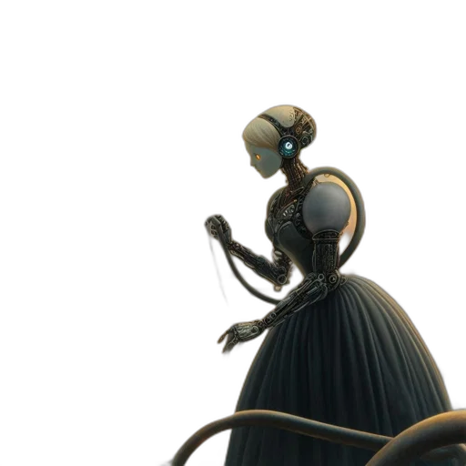 robot, dress, staff, jewelry, concept art, 3d render, cyberpunk, comic book art transparent PNG cut-out