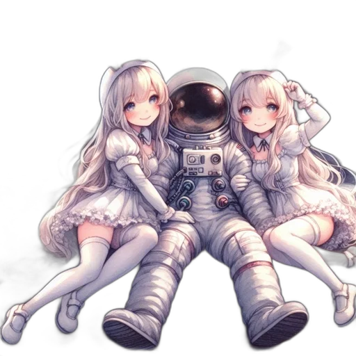 robot, dress, weapon, concept art, pixel art, anime, watercolor, outer space transparent PNG cut-out