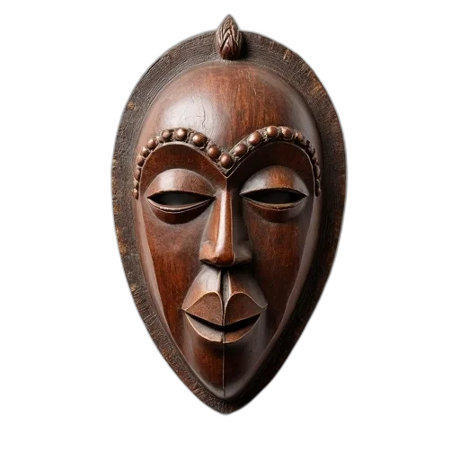 mask, face, jewelry, crown, photorealistic, wooden, african, intricate transparent PNG cut-out