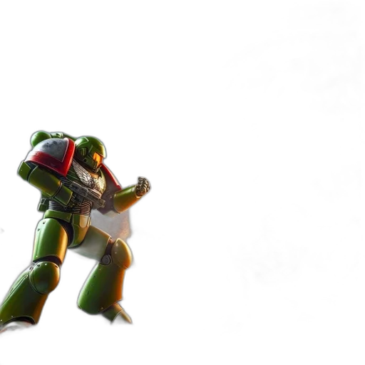 robot, weapon, sword, 3d render, concept art, pixel art, outer space, green transparent PNG cut-out