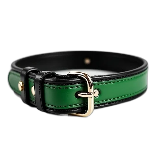 jewelry, green, black, leather, dog, collar, stripe, displayed transparent PNG cut-out