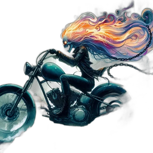 hair, concept art, fantasy art, comic book art, watercolor, fire, blue, otherworldly transparent PNG cut-out