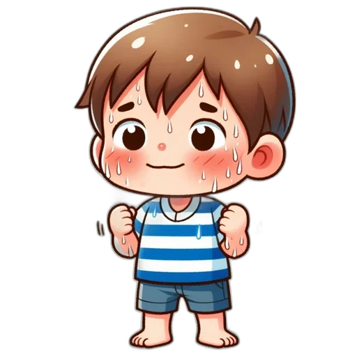 pixel art, cartoon, watercolor, anime, blue, young, boy, striped transparent PNG cut-out