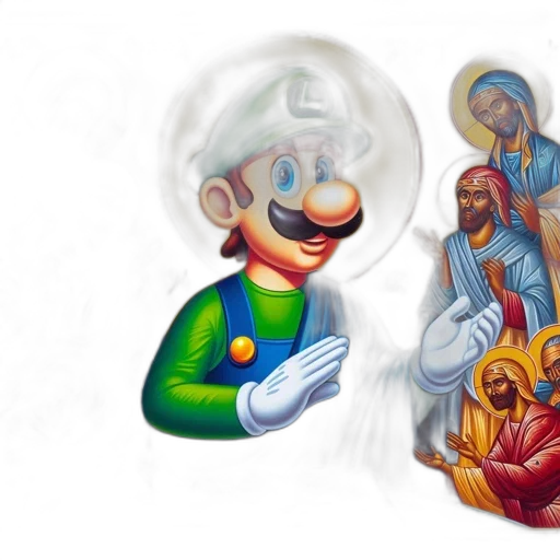concept art, pixel art, 3d render, comic book art, pop-culture, inspired, rendition, luigi transparent PNG cut-out