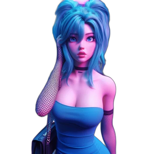 dress, robot, 3d render, vaporwave, cyberpunk, concept art, neon lights, blue transparent PNG cut-out