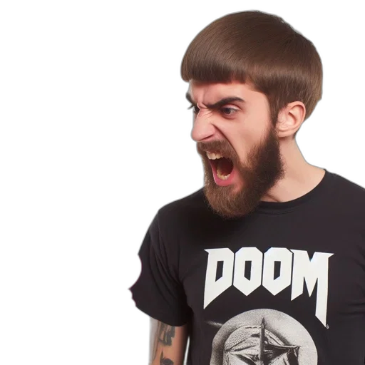 hair, face, creature, man, beard, shouts, while, wearing transparent PNG cut-out