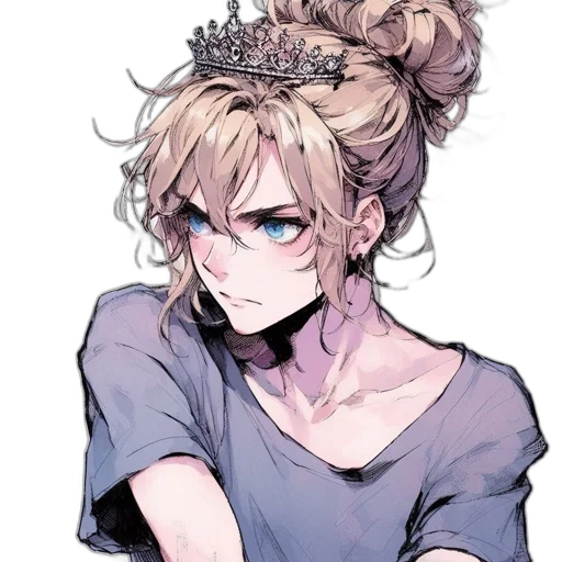 crown, staff, face, flower, anime, watercolor, pixel art, cartoon transparent PNG cut-out