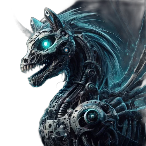 dragon, robot, mask, creature, fantasy art, concept art, 3d render, photorealistic transparent PNG cut-out