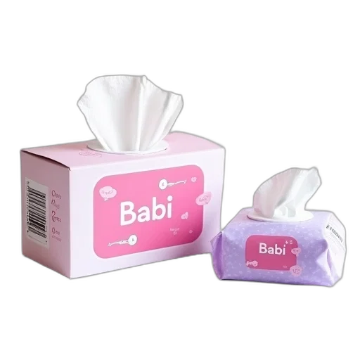 3d render, pink, white, box, babi, baby, wipes, placed transparent PNG cut-out