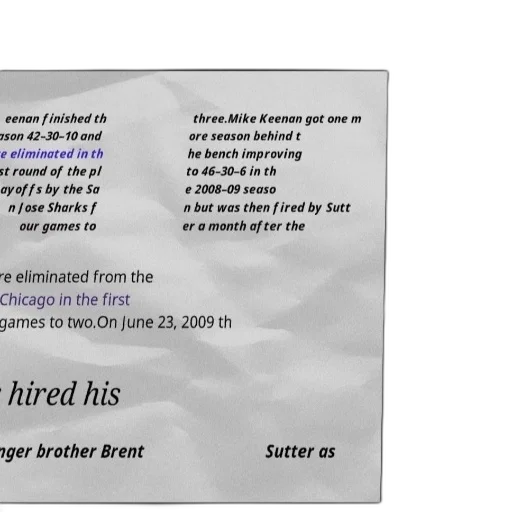 mike, keenan, finished, season, 42-30-10, eliminated, first, round transparent PNG cut-out