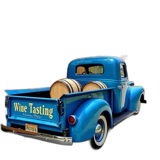 blue, vintage, pickup, truck, parked, side, street, small transparent PNG cut-out