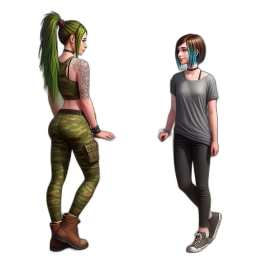 concept art, 3d render, pixel art, cyberpunk, green, earth tones, neon, two transparent PNG cut-out