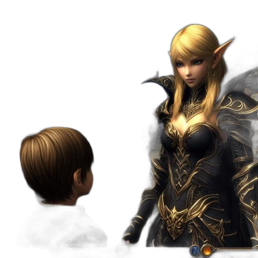 staff, hair, concept art, fantasy art, 3d render, golden, female, elf transparent PNG cut-out