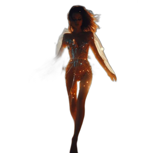 dress, 3d render, concept art, pixel art, photorealistic, neon lights, fire, outer space transparent PNG cut-out