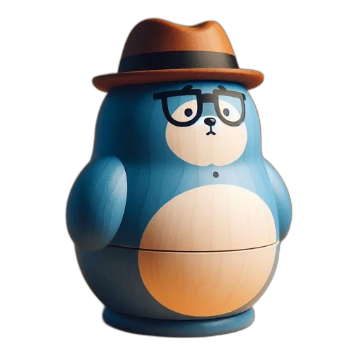 hat, bottle, robot, 3d render, concept art, photorealistic, small, woodcarving transparent PNG cut-out