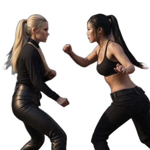 concept art, 3d render, photorealistic, two, women, athletic, wear, confront transparent PNG cut-out