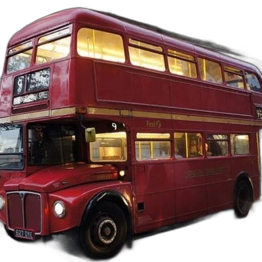 3d render, photorealistic, concept art, classic, red, double-decker, bus, route transparent PNG cut-out