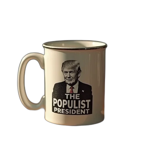 photorealistic, mug, slogan, populist transparent PNG cut-out