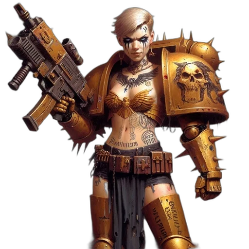 robot, weapon, concept art, cyberpunk, fantasy art, comic book art, woman, wearing transparent PNG cut-out