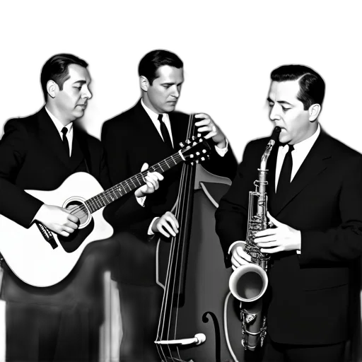 black, white, image, three, men, playing, musical, instruments transparent PNG cut-out