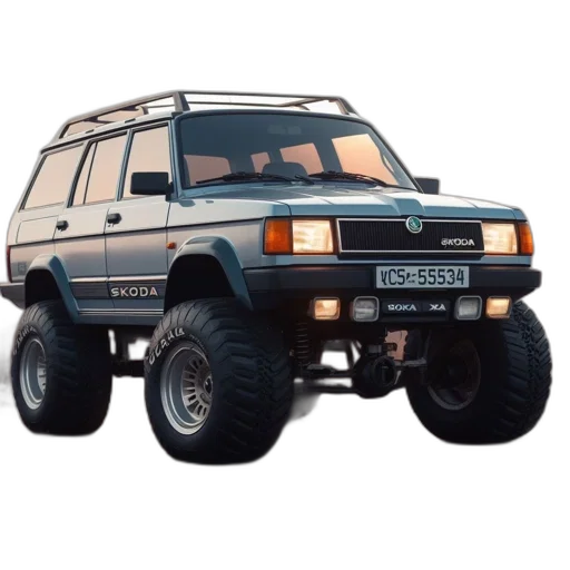 car, photorealistic, skoda, vehicle, elevated, large, off-road, tires transparent PNG cut-out