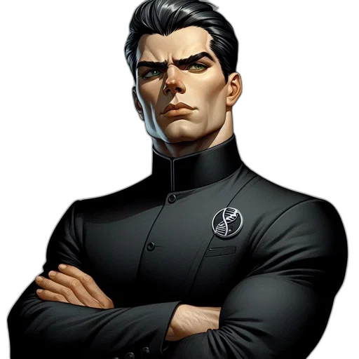 staff, jacket, comic book art, concept art, cartoon, male, character, strong transparent PNG cut-out