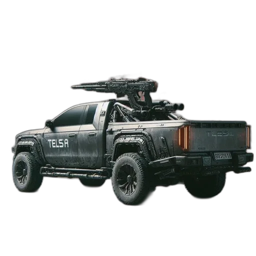 weapon, car, concept art, 3d render, futuristic, tesla, truck, added transparent PNG cut-out