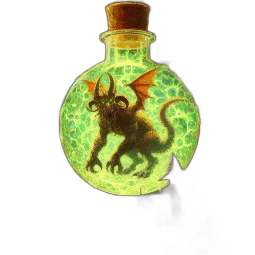 dragon, bottle, animal, fantasy art, watercolor, photorealistic, green, mystical transparent PNG cut-out