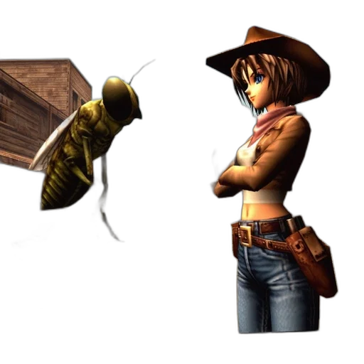 hat, animal, weapon, staff, concept art, 3d render, cowboy-themed, female transparent PNG cut-out