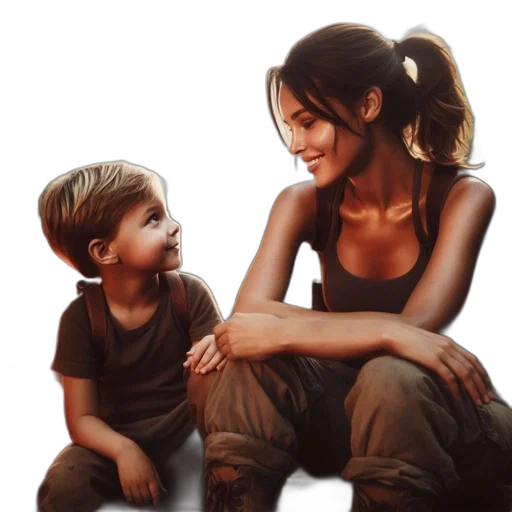 photorealistic, oil painting, concept art, watercolor, earth tones, woman, young, boy transparent PNG cut-out