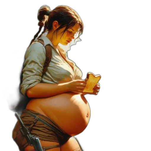 weapon, concept art, photorealistic, cyberpunk, comic book art, pregnant, woman, stands transparent PNG cut-out